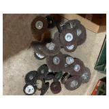 Misc sanding discs, craftsman tool box, misc