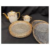 W.Pickard China Hand painted Set with 6 Gold Rimmed Dessert Plates