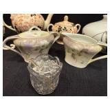 Tea Set, Crystal Mustard, Cream & Sugar, and Vase