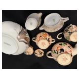 Tea Set, Crystal Mustard, Cream & Sugar, and Vase