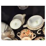 Tea Set, Crystal Mustard, Cream & Sugar, and Vase
