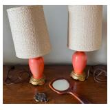 Vintage Oak Knobbed Dresser with Vintage Lamps & Hand Mirror