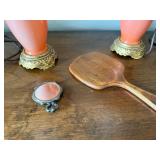 Vintage Oak Knobbed Dresser with Vintage Lamps & Hand Mirror