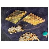 Vintage Jewelry Collection with Necklace and Clip Earrings in a Felt Bag