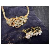 Vintage Jewelry Collection with Necklace and Clip Earrings in a Felt Bag