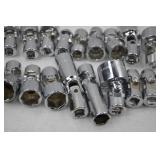 Hand tool lot: assorted universal joint sockets - 60+ pieces
