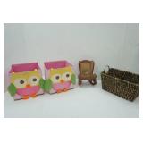 Owl Storage Bins, Doll Rocker Chair, Woven Storage Basket