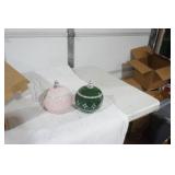NEW Ceramic Containers (pink and dark green ornament balls) & decorative trees