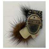 Porcelain Vintage Women Face Brooch Fancy Fashionista Unmarked Pin