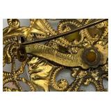 Antique Pin Brooch Yellow Gold Tone Round Porcelain Hand Painted Figural Image Western Germany Marked