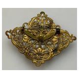 Antique Pin Brooch Yellow Gold Tone Round Porcelain Hand Painted Figural Image Western Germany Marked