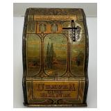 Vintage U Save A Dime Bank Tin Litho Cash  Register Miniature 3" x 3 3/4" x 3 3/4" Bank
