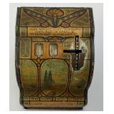 Vintage U Save A Dime Bank Tin Litho Cash  Register Miniature 3" x 3 3/4" x 3 3/4" Bank