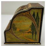 Vintage U Save A Dime Bank Tin Litho Cash  Register Miniature 3" x 3 3/4" x 3 3/4" Bank