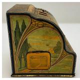 Vintage U Save A Dime Bank Tin Litho Cash  Register Miniature 3" x 3 3/4" x 3 3/4" Bank