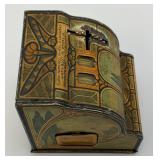 Vintage U Save A Dime Bank Tin Litho Cash  Register Miniature 3" x 3 3/4" x 3 3/4" Bank
