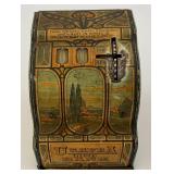 Vintage U Save A Dime Bank Tin Litho Cash  Register Miniature 3" x 3 3/4" x 3 3/4" Bank