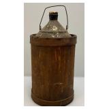 Antique Early Metal And Wood Kerosene Jug 15" Tall And Heavy Metal 7" Cow Bell