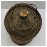 Antique Early Metal And Wood Kerosene Jug 15" Tall And Heavy Metal 7" Cow Bell