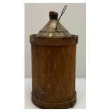 Antique Early Metal And Wood Kerosene Jug 15" Tall And Heavy Metal 7" Cow Bell