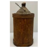 Antique Early Metal And Wood Kerosene Jug 15" Tall And Heavy Metal 7" Cow Bell