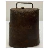 Antique Early Metal And Wood Kerosene Jug 15" Tall And Heavy Metal 7" Cow Bell