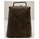 Antique Early Metal And Wood Kerosene Jug 15" Tall And Heavy Metal 7" Cow Bell