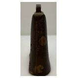 Antique Early Metal And Wood Kerosene Jug 15" Tall And Heavy Metal 7" Cow Bell