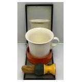 Antique Folding Tabletop Shaving Mirror Cup And Brush