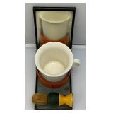 Antique Folding Tabletop Shaving Mirror Cup And Brush