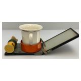 Antique Folding Tabletop Shaving Mirror Cup And Brush