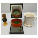 Antique Folding Tabletop Shaving Mirror Cup And Brush