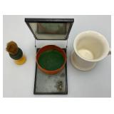 Antique Folding Tabletop Shaving Mirror Cup And Brush