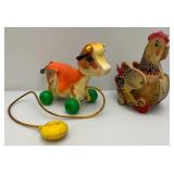 Very Old Fisher Price Including Chicken And Cow Pull Toys