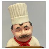 16 1/2" Tall Pottery Chef With Chalk Board (Missing Part Of Wood Frame)