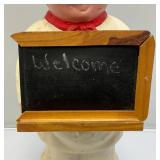 16 1/2" Tall Pottery Chef With Chalk Board (Missing Part Of Wood Frame)