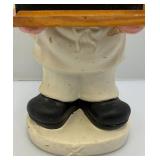 16 1/2" Tall Pottery Chef With Chalk Board (Missing Part Of Wood Frame)