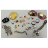 Plastic Jewelry Box With Misc. Costume Jewelry, Marilyn Monroe  And More