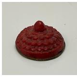 Antique Stunning Hand Carved Cinnabar Snuff Bottle With Chinese Writing On Bottom