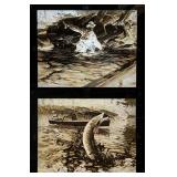 Antique Glass Printing Plates With Ralph Crosby Smith Wildlife Scenes (Very Cool) 14" x 17"