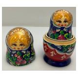 Vintage Russian 5Pc Hand Painted Blue Wooden Nesting Dolls 6"