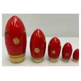 Vintage Russian 5Pc Hand Painted Wooden Santa Claus Wooden Nesting Dolls  5 1/2"