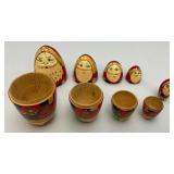 Vintage Russian 5Pc Hand Painted Wooden Santa Claus Wooden Nesting Dolls  5 1/2"
