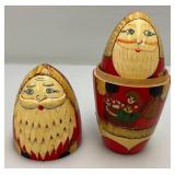 Vintage Russian 5Pc Hand Painted Wooden Santa Claus Wooden Nesting Dolls  5 1/2"