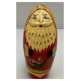 Vintage Russian 5Pc Hand Painted Wooden Santa Claus Wooden Nesting Dolls  5 1/2"