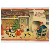 Antique Swedish Christmas Illustration "Julefrid Vid Hemmmets Hard" 15 1/4" x 32 3/4"