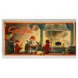 Antique Swedish Christmas Illustration "Godful" Santa And Elves 15 1/4" x 32 3/4"