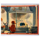 Antique Swedish Christmas Illustration "Godful" Santa And Elves 15 1/4" x 32 3/4"