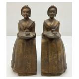 Est. $195.00 - $250.00 Antique Walter Baker Cast Iron Chocolate Lady Bookends Figurines 6"