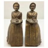 Est. $195.00 - $250.00 Antique Walter Baker Cast Iron Chocolate Lady Bookends Figurines 6"